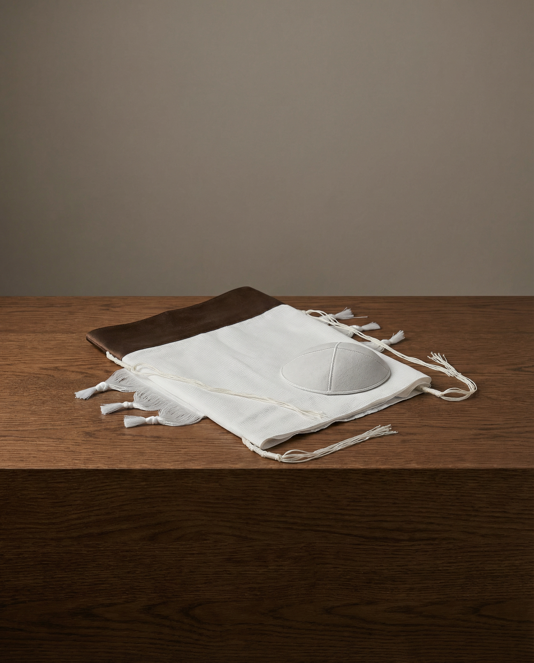 טלית ילד פרימיום עטרה חום כהה + כיפה 280₪