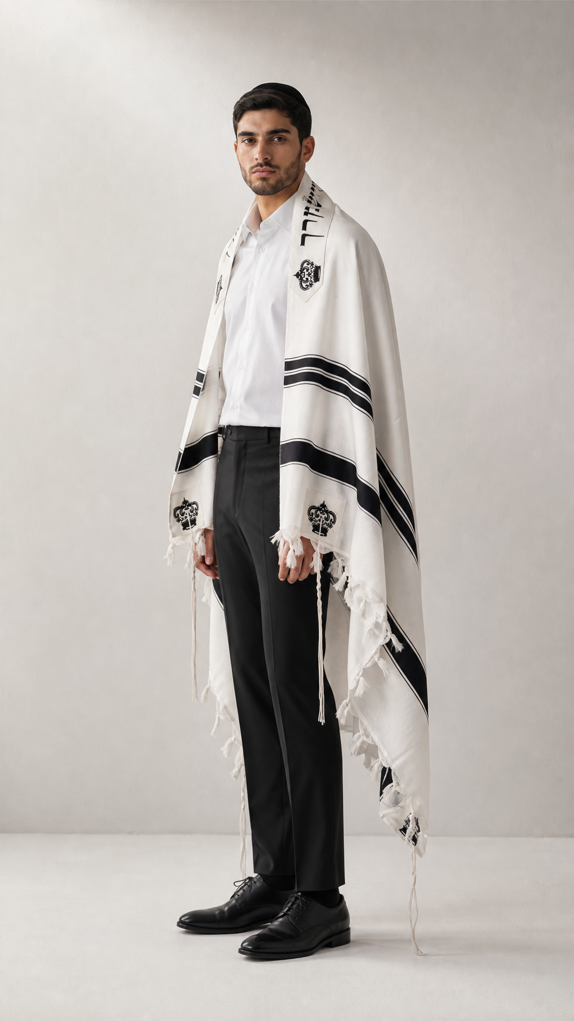 טלית 100% צמר רחלים טהור. דגם כתר